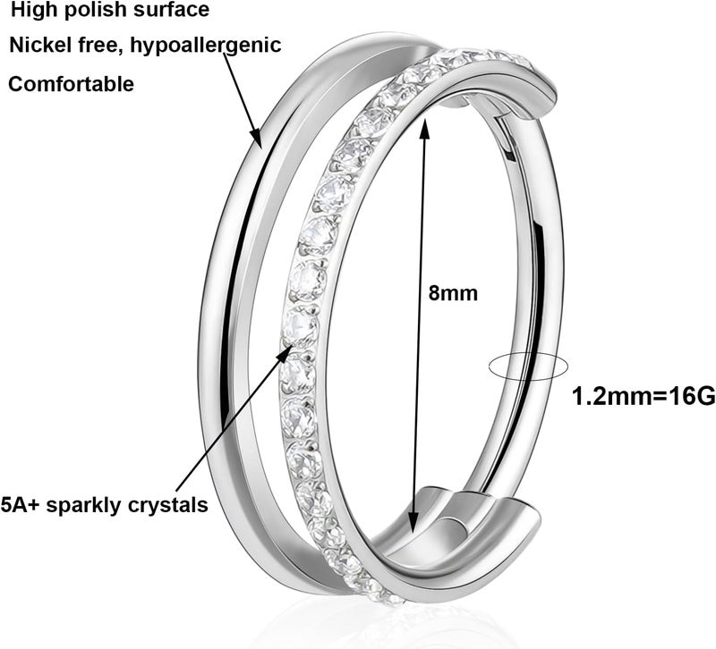 TOMIDES 16G Titanium Cartilage Earring Hoop for Conch Helix Tragus 8mm 10mm 12mm Hypoallergenic Hinged Clicker Nose Rings Septum Piercing Jewelry for Women Men - Image 1